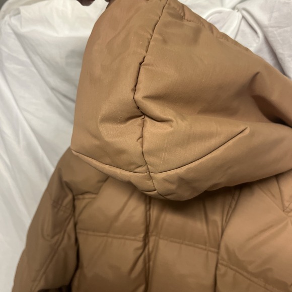 Vtg 90s Eddie Bauer Tan Coat Womens Small Premium Goose Down Green Plaid Lined - Picture 12 of 13